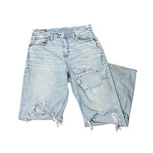 American Eagle Outfitters Curvy 90s Straight Distressed Light Wash Jeans  10 Reg